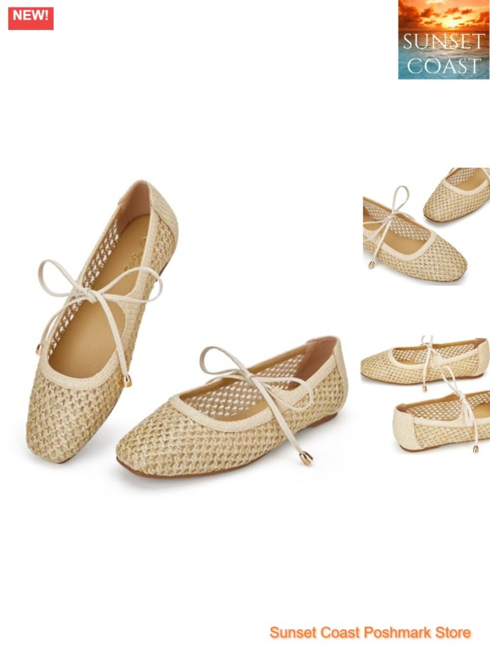 Woven Mary Jane Flats Lace Up Square Toe Ballet Flats